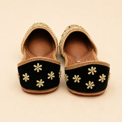 Black & Gold Pearl Embellished Punjabi Jutti for Women | Handmade Sequin Mojari | Wedding & Festive Ethnic Footwear