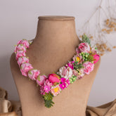 Pink Floral and Green Leaf Jewelry Set