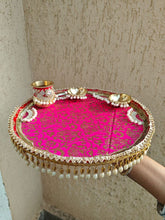 Traditional Pink and Gold Brocade Festival Thali with Golden Bowls