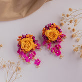 Yellow Floral Earrings & Maang Tikka with Pearl