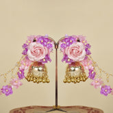 Jhumka Earrings With Pink and Purple Flower Design