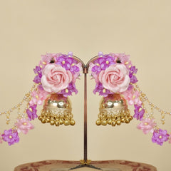Jhumka Earrings With Pink and Purple Flower Design
