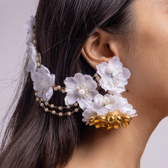 Bridal White Flower Earrings With Jhumka
