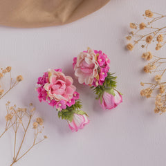 Pink Floral and Green Leaf Jewelry Set