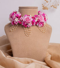 Pink Floral and Pearl Jewelry Necklace