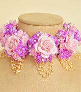 Purple and Pink Flower and Pearl Necklace