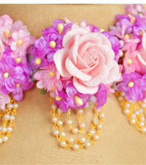 Purple and Pink Flower and Pearl Necklace