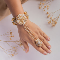 Floral Pearl Hathphool with Ring