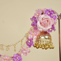 Jhumka Earrings With Pink and Purple Flower Design