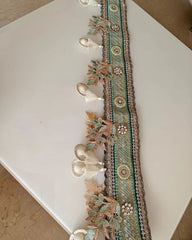 Mirror Work Bandarwal with Pearl Tassels and Leaf Embroidery