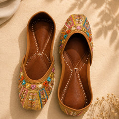 Premium Handcrafted Floral Embroidery Jutti - Traditional Mojari with Colorful Sequins & Beads Work
