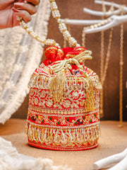 Handmade Red and Golden Work Potli Bages