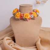 Yellow Rose Floral Jewelry Set Includes a Beautifully Necklace, Tikka, Earrings and Hathphool,