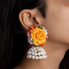 Yellow Rose Floral Jewelry Set Includes a Beautifully Necklace, Tikka, Earrings and Hathphool,