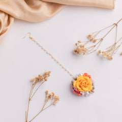 Yellow Rose Floral Jewelry Set Includes a Beautifully Necklace, Tikka, Earrings and Hathphool,