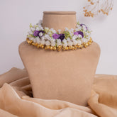 Beautiful White and Purple Flowers Jewelry Set With Golden Bells