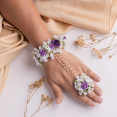 Beautiful White and Purple Flowers Jewelry Set With Golden Bells
