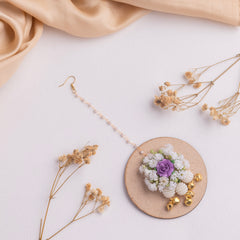 Beautiful White and Purple Flowers Jewelry Set With Golden Bells