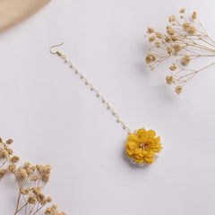 Yellow Floral Gajra Earrings & Tikka