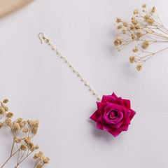 Pink Rose Earrings & Tikka with Pearl Chains