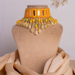 Yellow Beaded Shell Choker Necklace