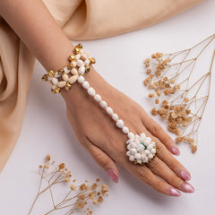 Golden Beads White Floral Jewelry for Women's