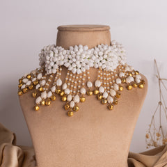 White Floral Choker Necklace with Bells