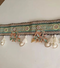 Mirror Work Bandarwal with Pearl Tassels and Leaf Embroidery