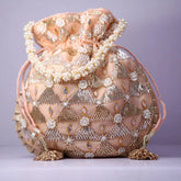 Peach Flower Bridal Potil Bag with Bead Work