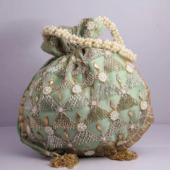 Peach Flower Bridal Potil Bag with Bead Work