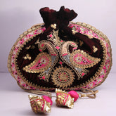 Dark Reddish Velvet Embroidery Hand Bag