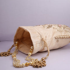 Beautiful Fine Handcrafted Golden Zar-Dousi Work Traditional Wedding Potli Bag