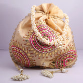 Golden Gota Patti Work Hand Embroidered Potli Handbag