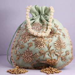 Traditional Zardosi Work Beaded Potli Bag