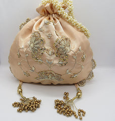French Knot Women's Zardosi Sequin Embroidered Handbag