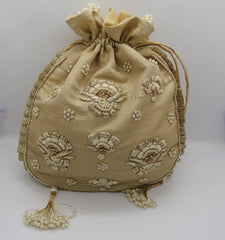 Zardosi Embroider Patch Flower Golden Silk Fabric Fashion Handbag