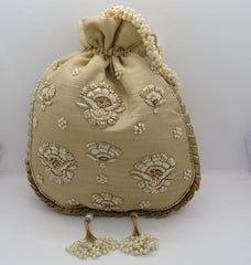 Zardosi Embroider Patch Flower Golden Silk Fabric Fashion Handbag