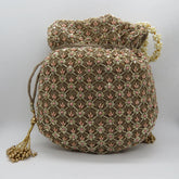 Coffee Velvet Fabric Golden Tubelight Beaded Bag
