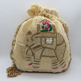 Zardosi Embroider Elephant Craft Embellish Velvet Potli Bag