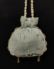 Gray Velvet Golden Tube Light Pearl Bead Potli Purse