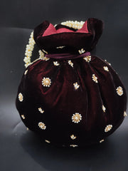 Wine Red Wedding Day Bridesmaids Drawstring Handbag Potli