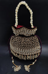 Wine Red Wedding Day Bridesmaids Drawstring Handbag Potli