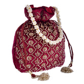 Hand Glass Bead Embellish Wine Velvet Woman Party Designer Potli