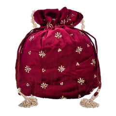Hand Glass Bead Embellish Wine Velvet Woman Party Designer Potli