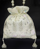 Pearl Bead Drawstring Pouch Bag With White Satin