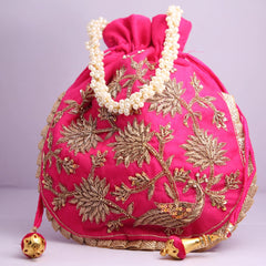Traditional Zardosi Work Beaded Potli Bag