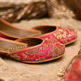 Hot Pink Silk Leather Punjabi Jutti