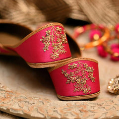 Hot Pink Silk Leather Punjabi Jutti