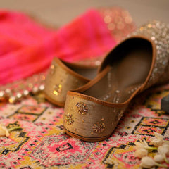 Matte Taupey Gold, Dupion Silk Jutti