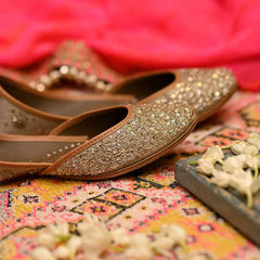 Matte Taupey Gold, Dupion Silk Jutti